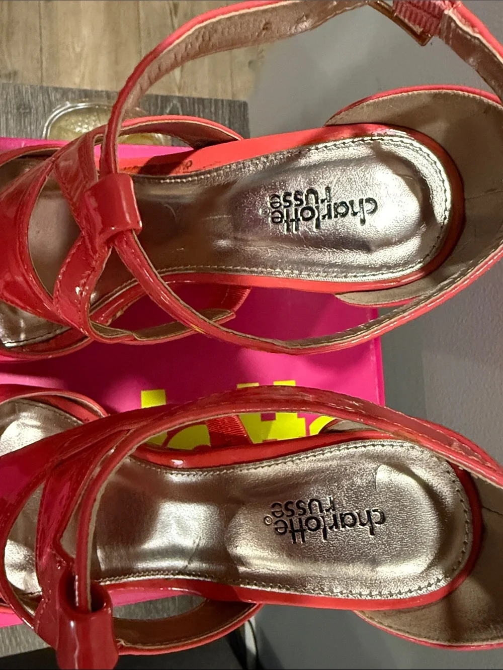 Charlotte Russe Coral Patent Cork Wedge Sandals